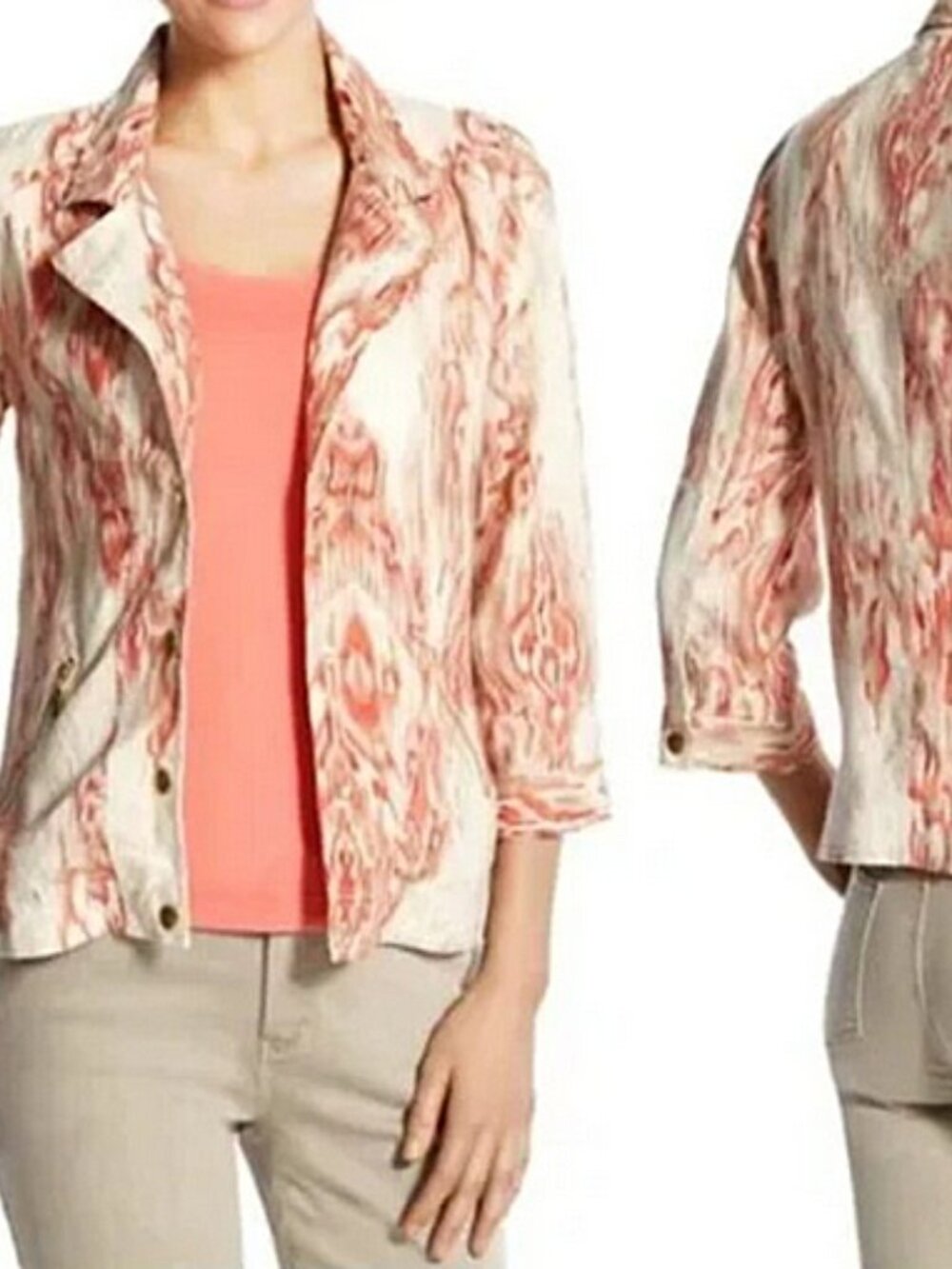 Chico's  Linen Snap Aztac Tan Orange Jacket size 1